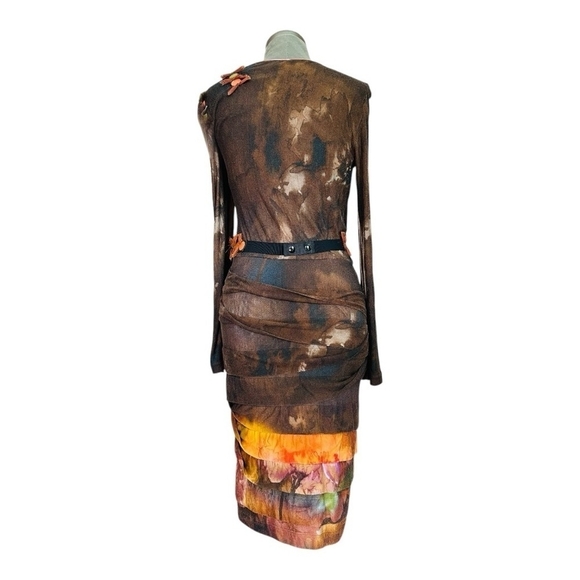 Maria Grazia Severi Brown Multicolor Midi Dress IT 42 US 6 Long Sleeve - Picture 7 of 9